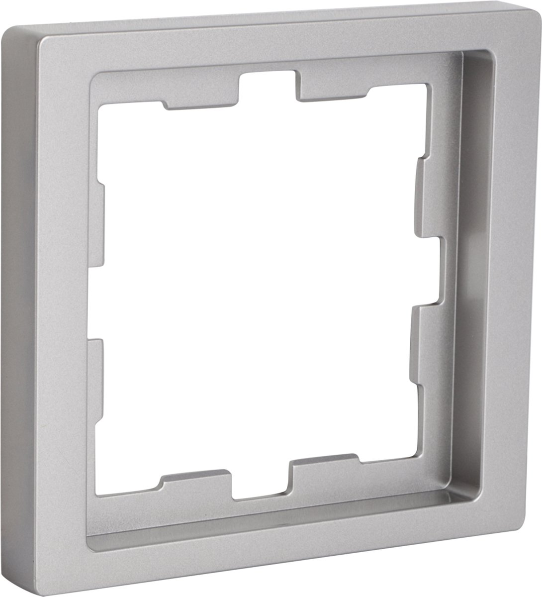 Merten System D Afdekraam - Inbouw - 1-voudig - Polycarbonaat - Glanzende Finish - RVS Kleur - Horizontaal en Verticaal Monteerbaar - Klem-/Schroefbevestiging - 90 x 90 x 12 mm