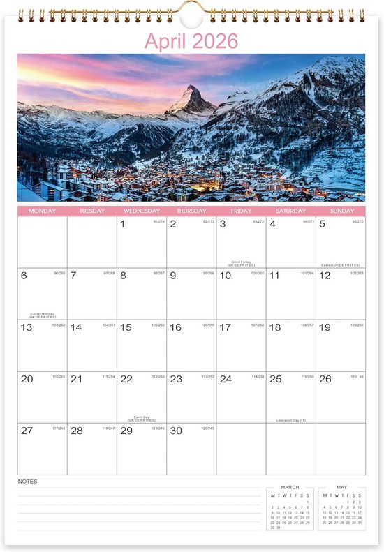 Finocam Wandkalender 2026, 1 maand per pagina, januari - december 2026 (12 maanden) | kalender 2026 om op te schrijven | maandplanner neutraal - Nederlands