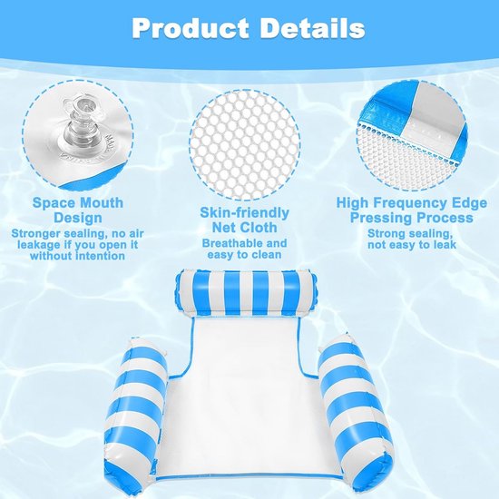 2x Opblaasbare Waterhangmat met Pomp - 4-in-1 Zwemstoel voor Volwassenen & Kinderen — afbeelding 4