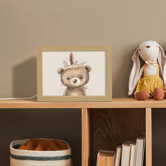 Nachtlampje 20x15 cm - Kinder lamp - Beer - Boho - Indianentooi - Dieren - Tafellamp kinderkamer - Slaapkamer lamp - Bedlamp kinderen - Kinderlampje stopcontact - Wandlamp babykamer - Nachtlampjes van Merkloos — afbeelding 3