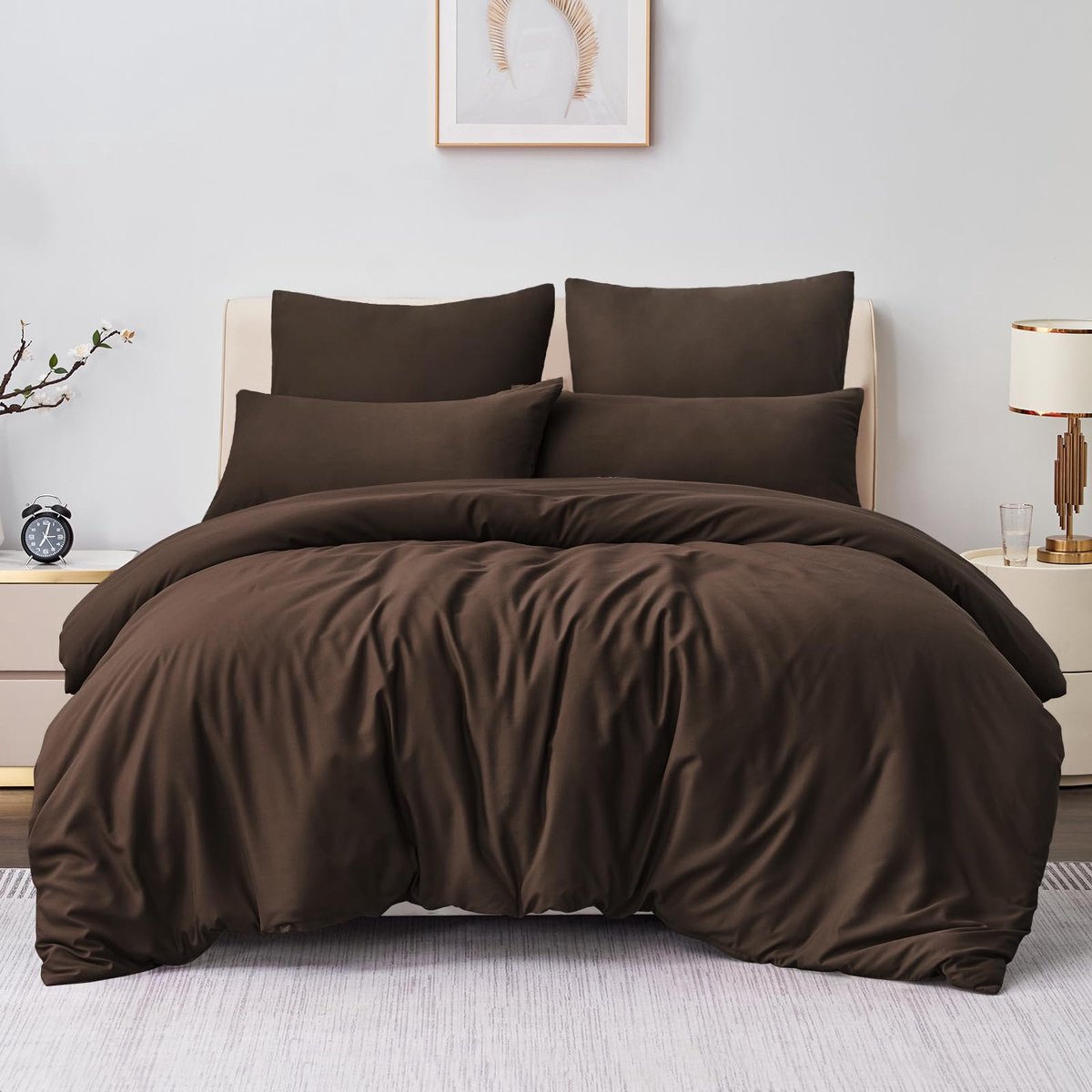 Ibenzoa Comfortabele en Stijlvolle Microvezel Beddengoedset voor Alle Seizoenen Brown