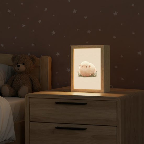 Nachtlampje 15x20 cm - Kinder lampje - Schaap - Beige - Bloemen - Tafellamp kinderkamer - Slaapkamer lamp - Bedlamp kinderen - Kinderlampje stopcontact - Wandlamp babykamer - Nachtlampjes
