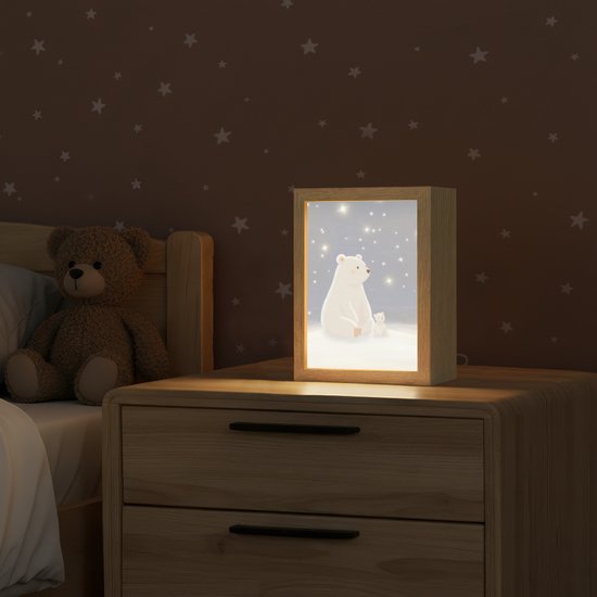 Nachtlampje 15x20 cm - Kinder lamp - Ijsbeer - Sneeuw - Sterren - Blauw - Tafellamp kinderkamer - Slaapkamer lamp - Bedlamp kinderen - Kinderlampje stopcontact - Wandlamp babykamer - Nachtlampjes van Merkloos — afbeelding 2