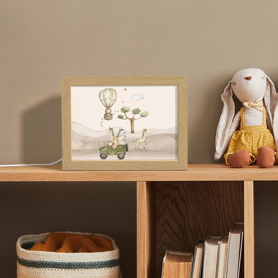 Nachtlampje 20x15 cm - Kinder lampje - Wilde dieren - Safari - Watercolor - Luchtballon - Tafellamp kinderkamer - Slaapkamer lamp - Bedlamp kinderen - Kinderlampje stopcontact - Wandlamp babykamer - Nachtlampjes van Merkloos — afbeelding 3