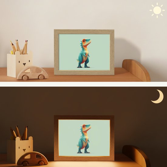 Nachtlampje 20x15 cm - Kinder lamp - Cartoon - Dino - Oranje - Stekels - Tafellamp kinderkamer - Slaapkamer lamp - Bedlamp kinderen - Kinderlampje stopcontact - Wandlamp babykamer - Nachtlampjes van Etrias — afbeelding 4