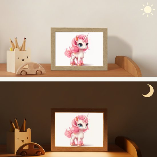 Nachtlampje 20x15 cm - Kinder lamp - Unicorn - Meisjes - Kinderen - Eenhoorn - Roze - Tafellamp kinderkamer - Slaapkamer lamp - Bedlamp kinderen - Kinderlampje stopcontact - Wandlamp babykamer - Nachtlampjes van Merkloos — afbeelding 4