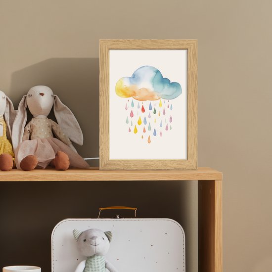 Nachtlampje 15x20 cm - Kinder lamp - Wolk - Regen - Watercolor - Kleurrijk - Tafellamp kinderkamer - Slaapkamer lamp - Bedlamp kinderen - Kinderlampje stopcontact - Wandlamp babykamer - Nachtlampjes van Merkloos — afbeelding 3