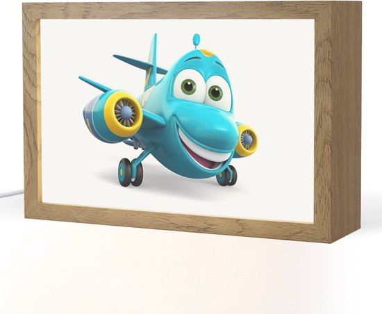 Nachtlampje 30x20 cm - Kinder lampje - Vliegtuig - Blauw - Kinderen - Jongens - Tafellamp kinderkamer - Slaapkamer lamp - Bedlamp kinderen - Kinderlampje stopcontact - Wandlamp babykamer - Nachtlampjes