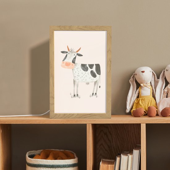 Nachtlampje 20x30 cm - Kinder lampje - Koe - Boerderij dier - Dieren - Pastel kleuren - Tafellamp kinderkamer - Slaapkamer lamp - Bedlamp kinderen - Kinderlampje stopcontact - Wandlamp babykamer - Nachtlampjes van Merkloos — afbeelding 3