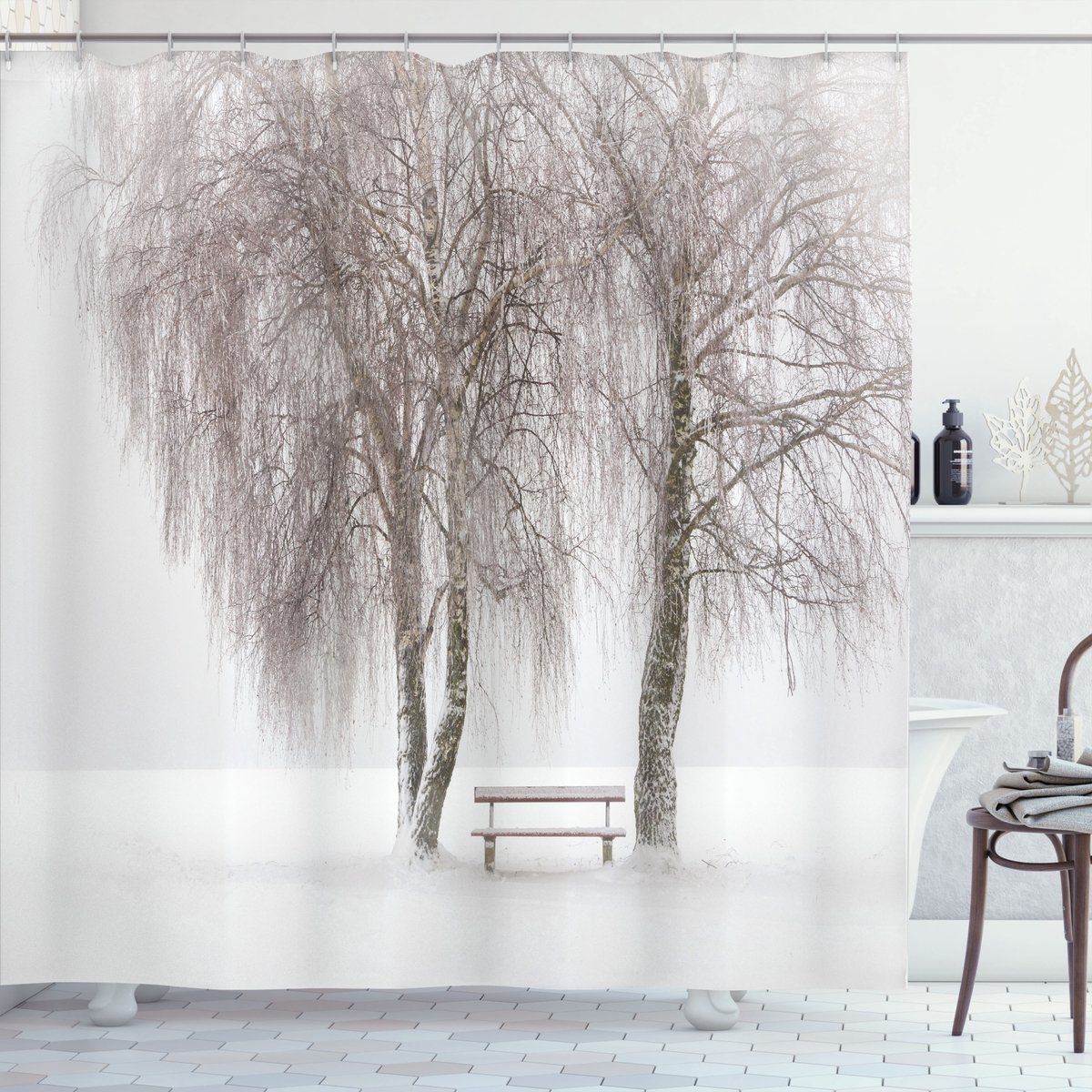 ABAKUHAUS Winterbadgordijn – Sneeuwbank in het park – 175×240 cm – Polyester