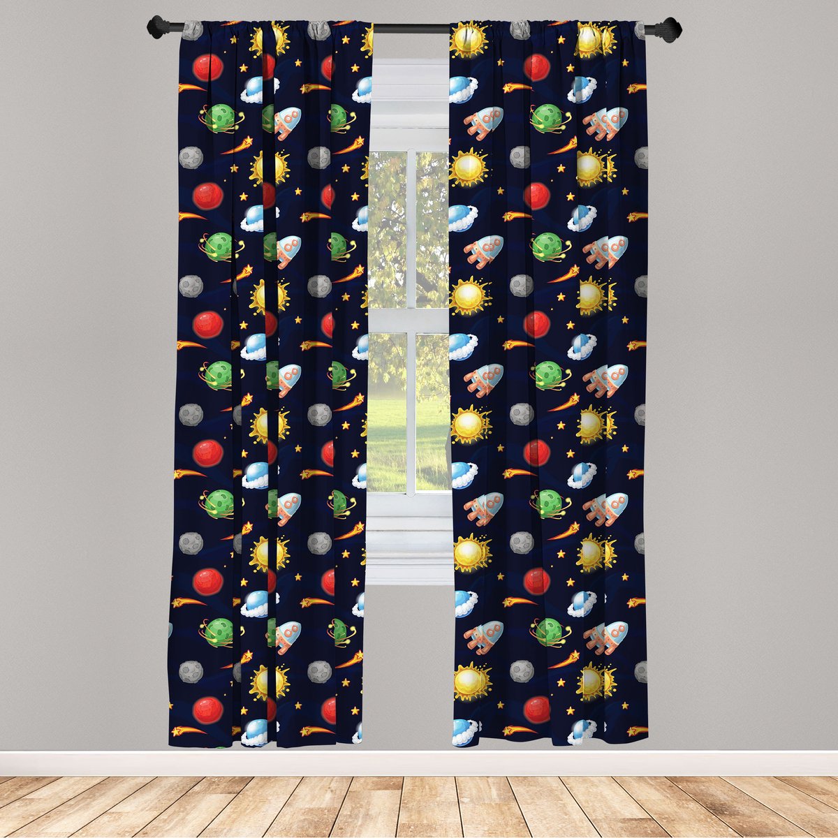 ABAKUHAUS Platz raamgordijnen – Cosmos planeten – 2-delige 75x245 cm – veelkleurig
