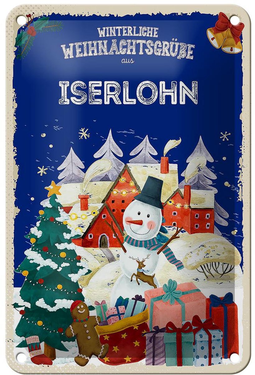 Blechschild Weihnachtsgrüße ISERLOHN Geschenk Dekoration 12x18cm