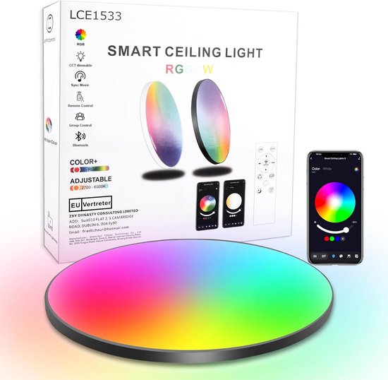 RDGOOD 24W RGB LED plafondlamp dimbaar met afstandsbediening, 2400LM plafondlamp LED Dimbar kleurveranderend, 3000K-6500K paneellamp voor woonkamer slaapkamer kinderkamer keuken kelder 32x32x2.5cm