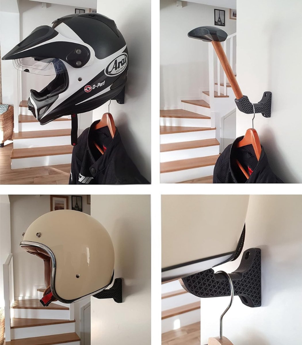VIN® Helmhouder - Helm Houder - Helm Kapstok - Helm Standaard - Motorhelm Steun – Wandsteun Ophangsysteem – Met inkeping voor Een Hanger
