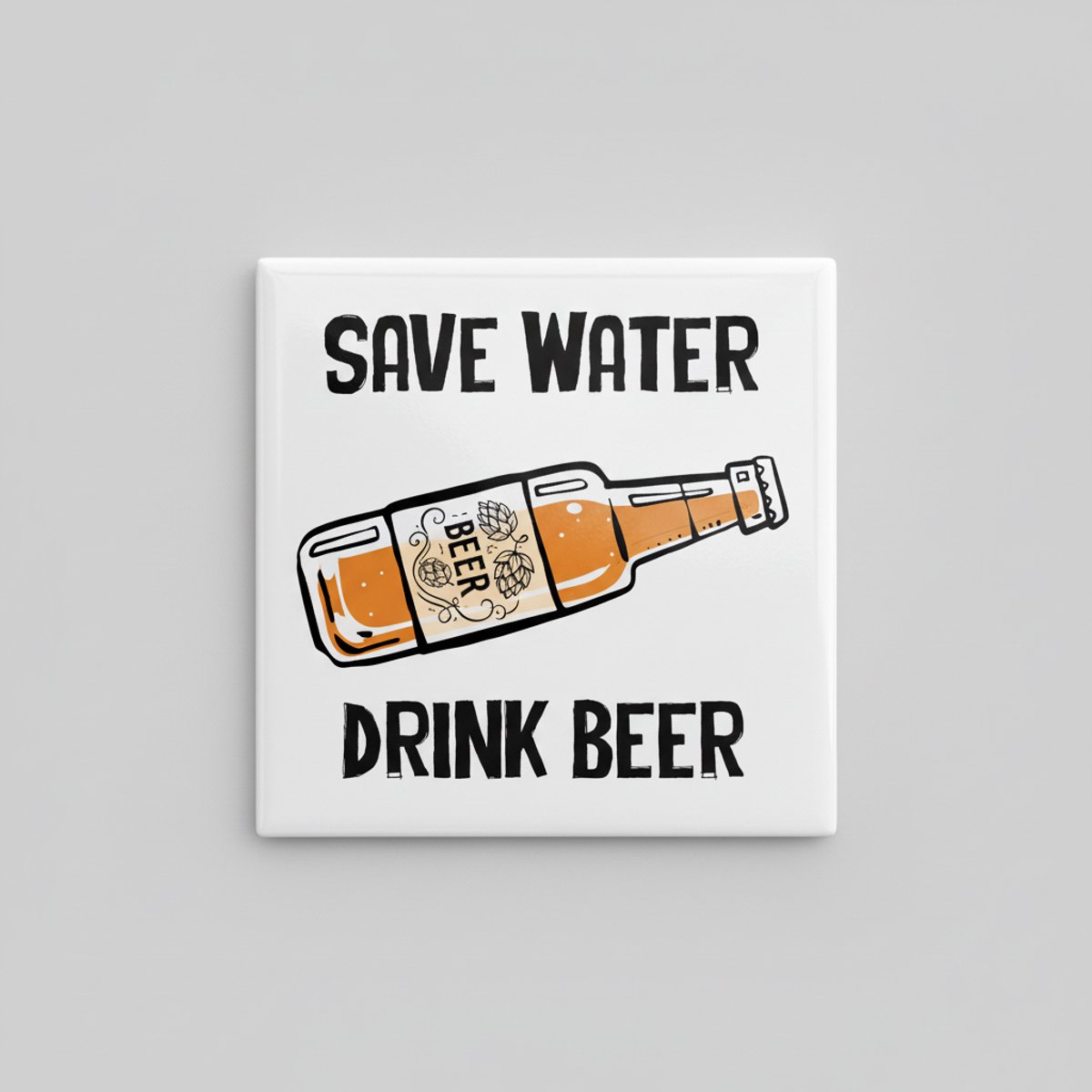 Nevolis Grappige Bier Quote Decoratie Tegel “Save Water Drink Beer” – Bar & Mancave Wanddecoratie – 15 x 15 cm Keramische Tegel Multi Color