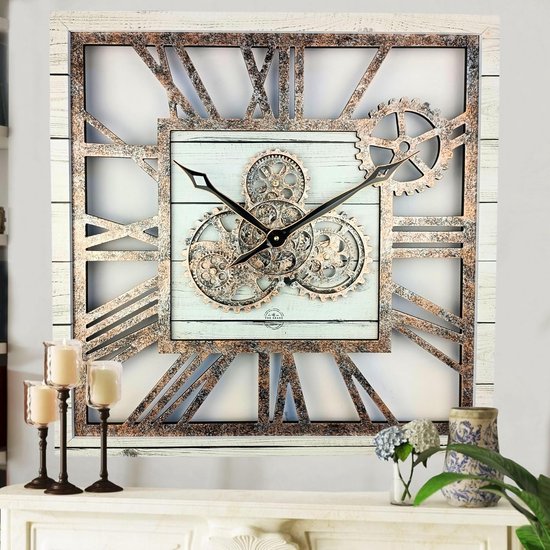 Wandklok 60 Cm – Vintage Zilver – Bewegende Tandwielen – Stil Wandklok 60 Cm – Vintage Zilver – Bewegende Tandwielen – Stil