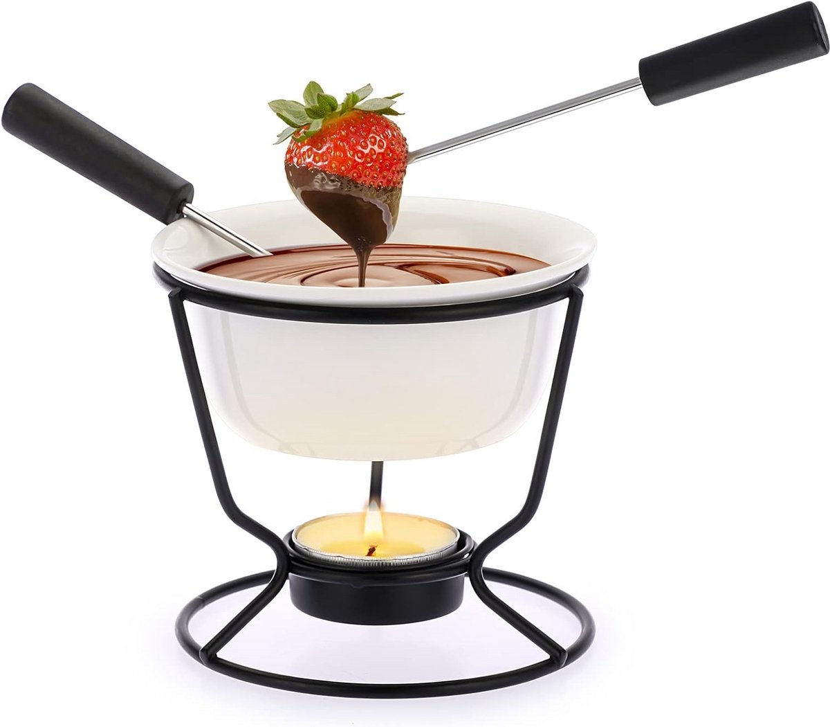 Keramische Boterwarmer Fonduepan met 2 Vorkjes voor Gemakkelijk Smelten
