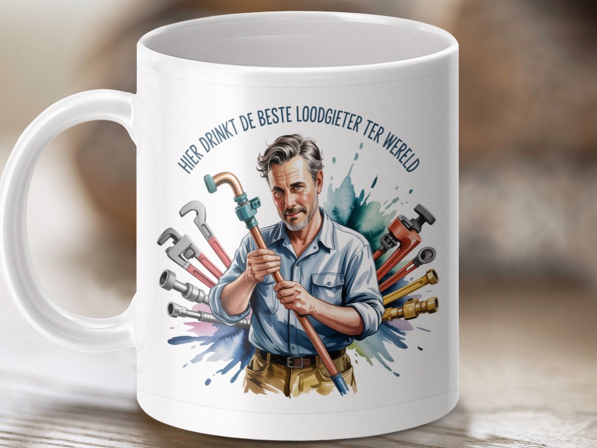 Mok, Beste Loodgieter Wereld, Grappige Beroep Mok, Cadeau voor Loodgieter, Unieke Koffiemok, Waterverf Design, Keramische Mok, Koffie en