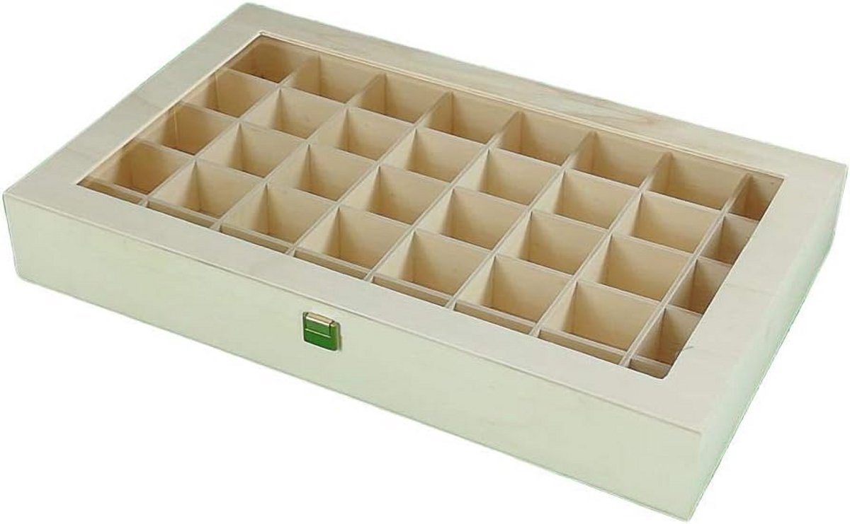 Houten Verzamelbox met Vakjes - Populier Hout - Ecru - Ideaal voor Collecties