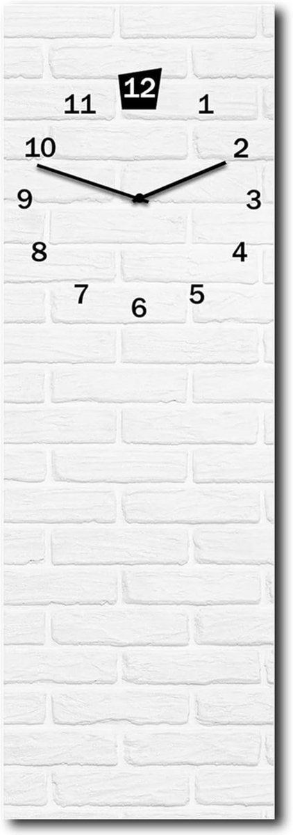Strakke Wandklok Witte Bakstenen 20x60 cm Glas Stille Uurwerk voor Woonkamer