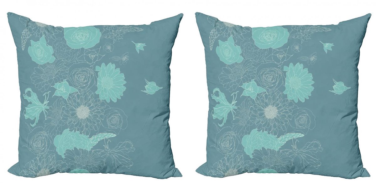 ABAKUHAUS Jugendstil Kussenset 2x40x40 cm – Dubbelzijdig bedrukt Türkis-Schiefer-Blau