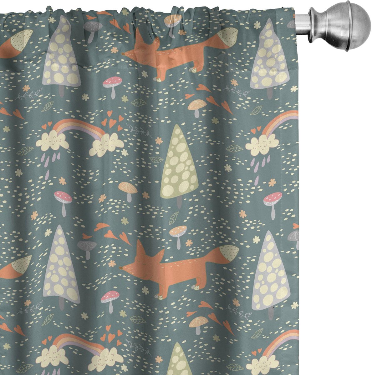 ABAKUHAUS Gordijnen 2-delig 75x225 cm – Vos/Bomen-motief, mikrofaser Grijs