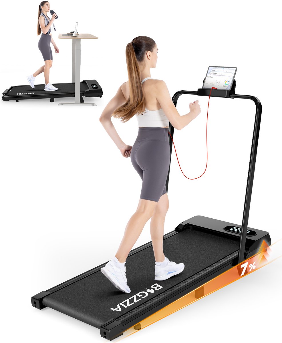 Afbeelding van Laufband mit 7% Steigung - Klappbares Laufband Elektrisch 1-8 km/h - mit Fernbedienung und LCD-Display - Walkingpad - Tr