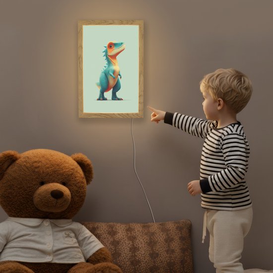 Nachtlampje 20x30 cm - Kinder lamp - Cartoon - Dino - Oranje - Stekels - Tafellamp kinderkamer - Slaapkamer lamp - Bedlamp kinderen - Kinderlampje stopcontact - Wandlamp babykamer - Nachtlampjes van Merkloos — afbeelding 5
