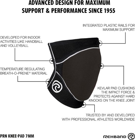 Rehband elleboogbeschermers zwart, neopreen elleboogbescherming handbal & volleybal, elleboogbeschermer indoorsport unisex, Kleur:Zwart, Maat:M