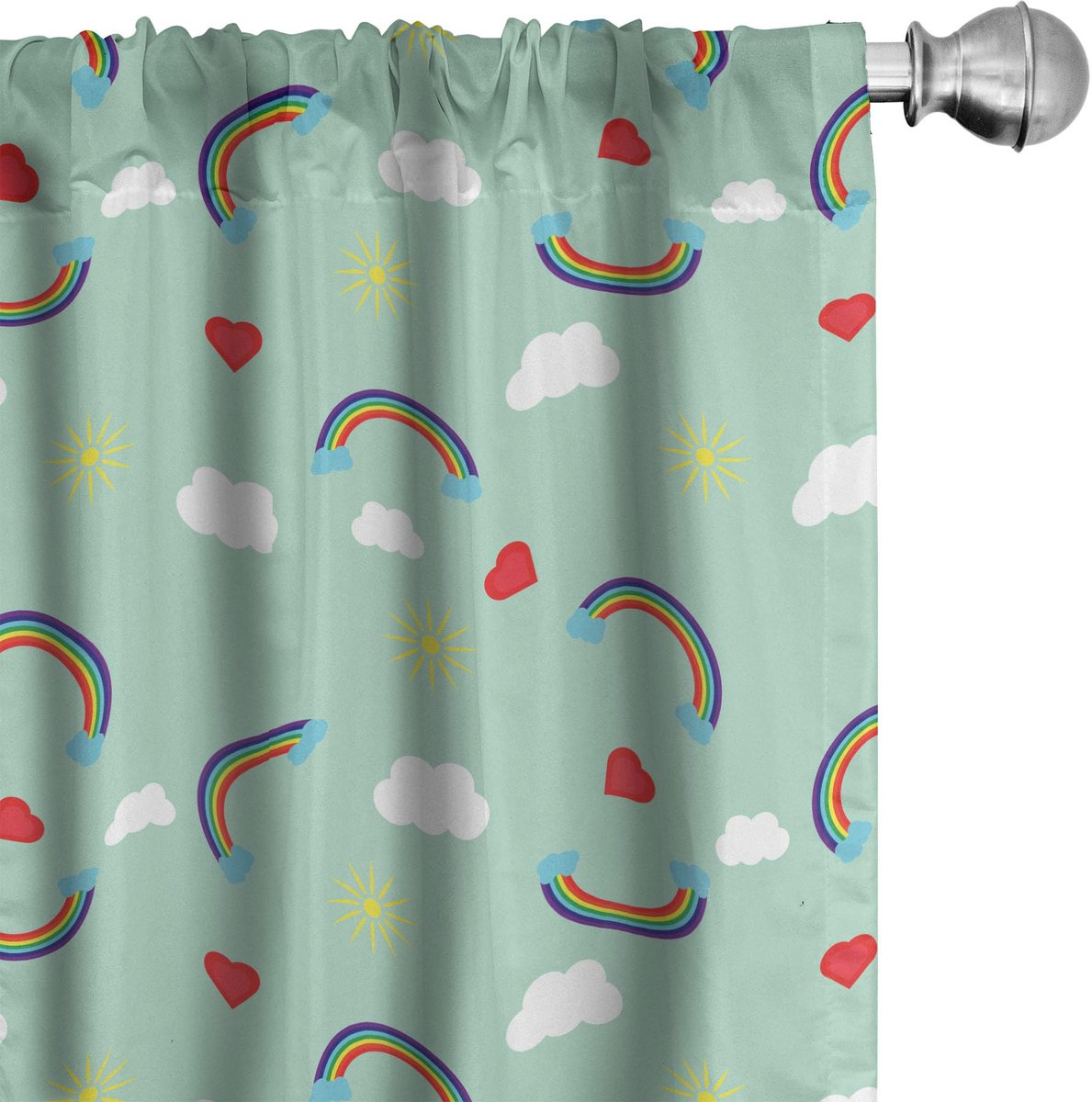 ABAKUHAUS Vorhänge – Regenbogen-Wolken – 2x75x245 cm – Mint Green Multicolor Mintgroen