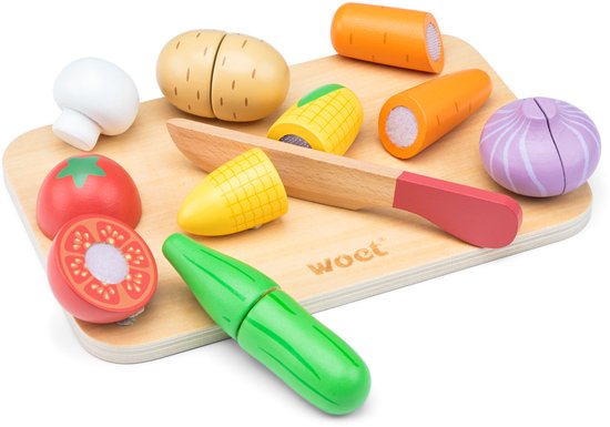 Woet® Houten Snijset Groente - Speelset met Snijplank en Snijgroente - Educatief Speelgoedeten - Rollenspel Keukenspeelgoed - Vanaf 2 Jaar