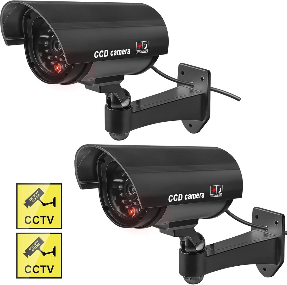Dummy Bewakingscamera Set van 2 - Nep-camera voor Binnen en Buiten - Zwart