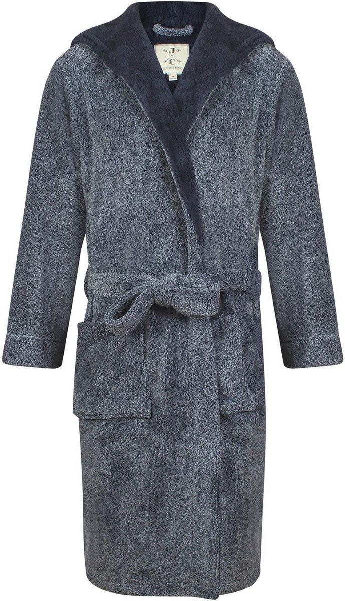 Fleece Ochtendjas Met Capuchon - Marineblauw Gemarled