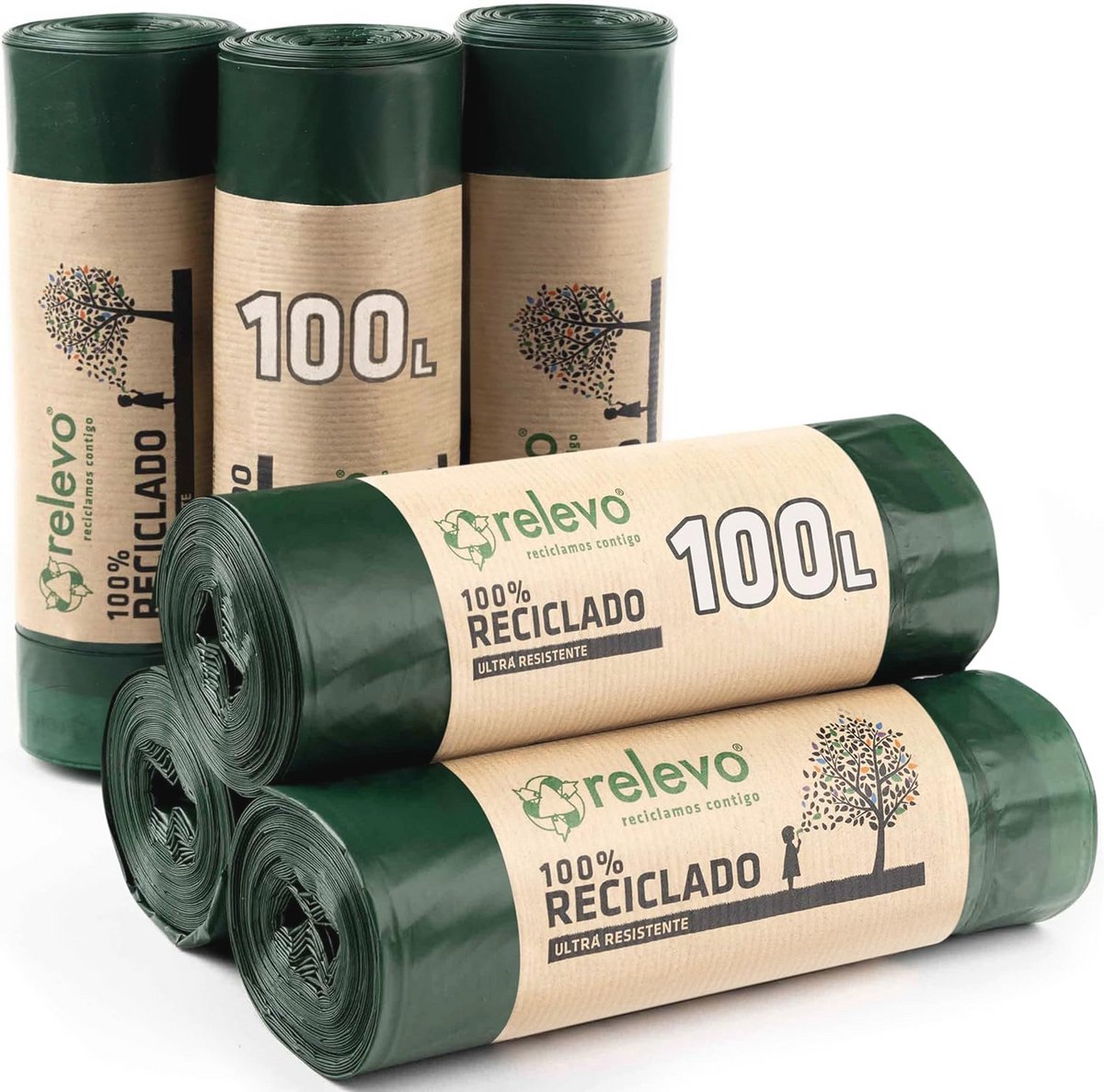 100% gerecyclede vuilniszakken - Extra sterk, 100 L, 60 zakken