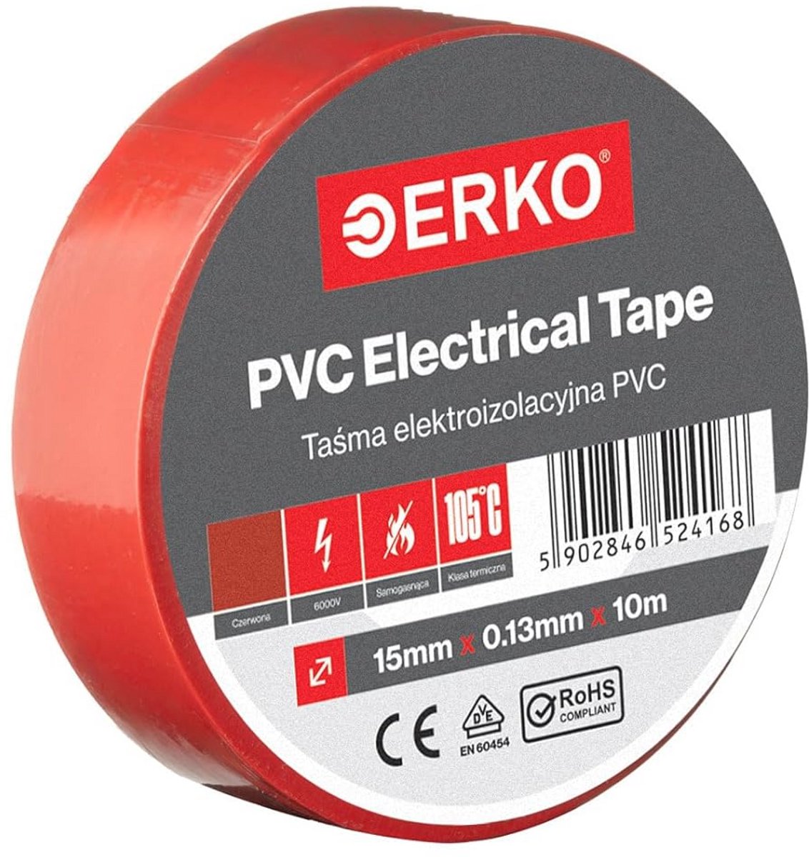 PVC Isolatietape 15 mm x 10 m - Flexibel en Sterke Kleefkracht, Bestendig tegen Chemicaliën, Rood