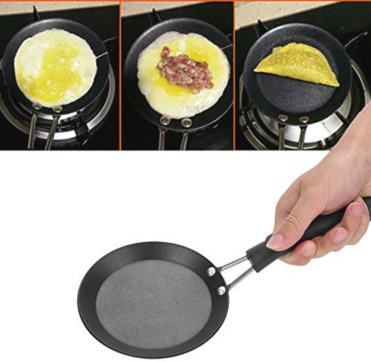 Mini Koekenpan 12 cm voor Eieren en Wokgerechten - Antiaanbaklaag, Zwart