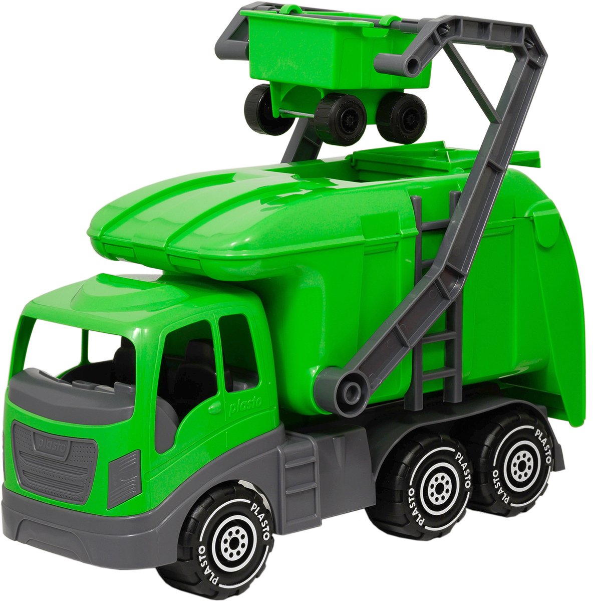 Plasto Vuilniswagen Groen 40 cm - Speelgoedvoertuig - Recycling Truck - Grote Truck - Realistisch Spelen - Stevig Kunststof - Gemaakt in Finland - Vanaf 1 Jaar