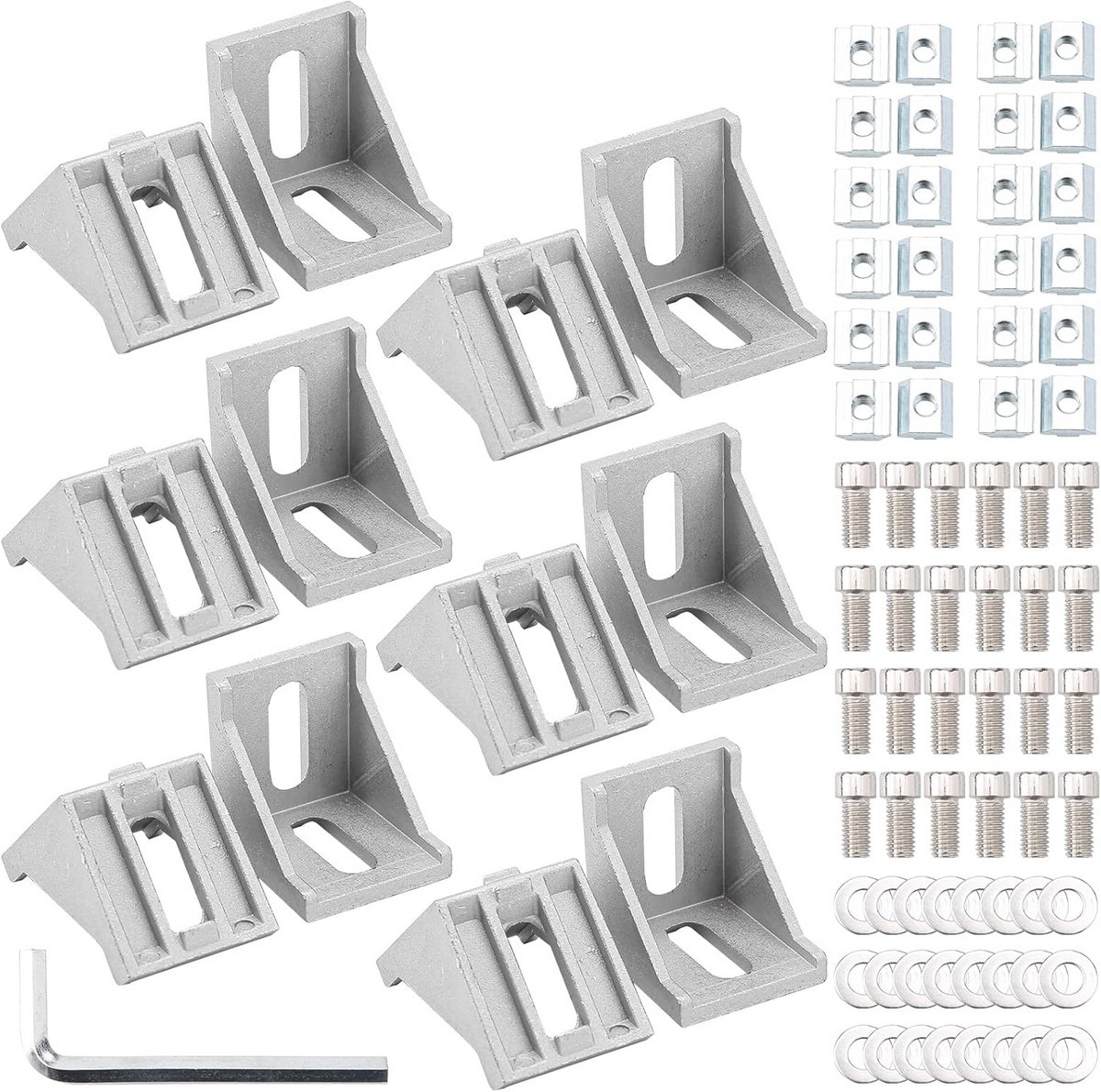 12-delige set hoekverbindingen voor aluminium profielen – 40x40 mm hoekbeugels met montagemateriaal