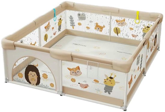 YAR Grondbox – Parc de jeu / Parc de rampement – XXL Playpen 120×120×65 cm – Comprend Tapis de jeu double face, 65 Balles de jeu & 2 Poignées de redressement – Fermeture éclair – Sûr & Robuste