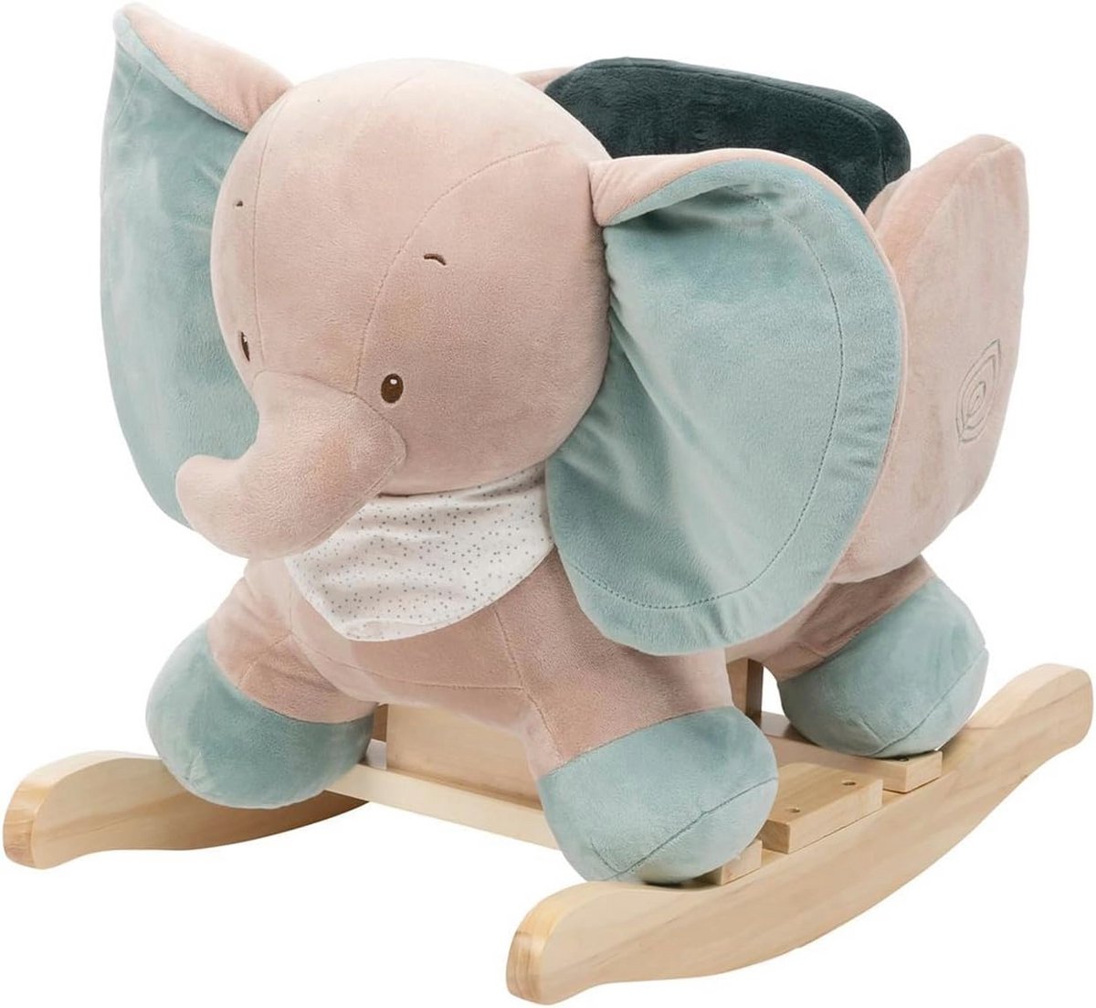 Zacht schommeldier olifant voor kinderen met veiligheidsriem, 60 cm, groen/beige