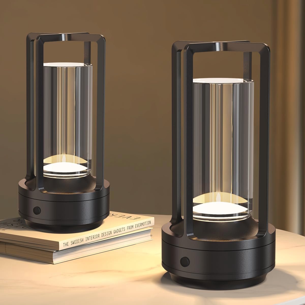 Draadloze Oplaadbare Tafellamp Set van 2 - Dimbaar, Metalen Nachtlampje met 3 Kleurmodi voor Binnen en Buiten