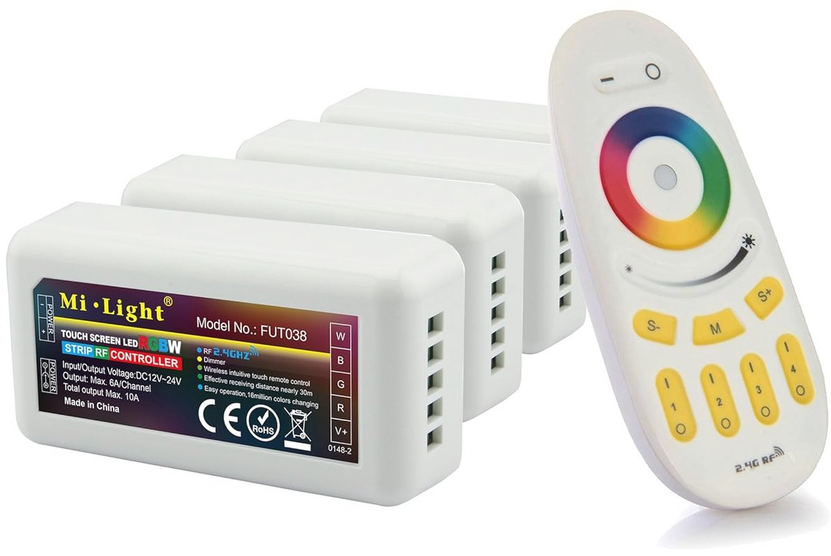 Pakket van 4 RGBW LED-controller met draadloze 4-zone afstandsbediening