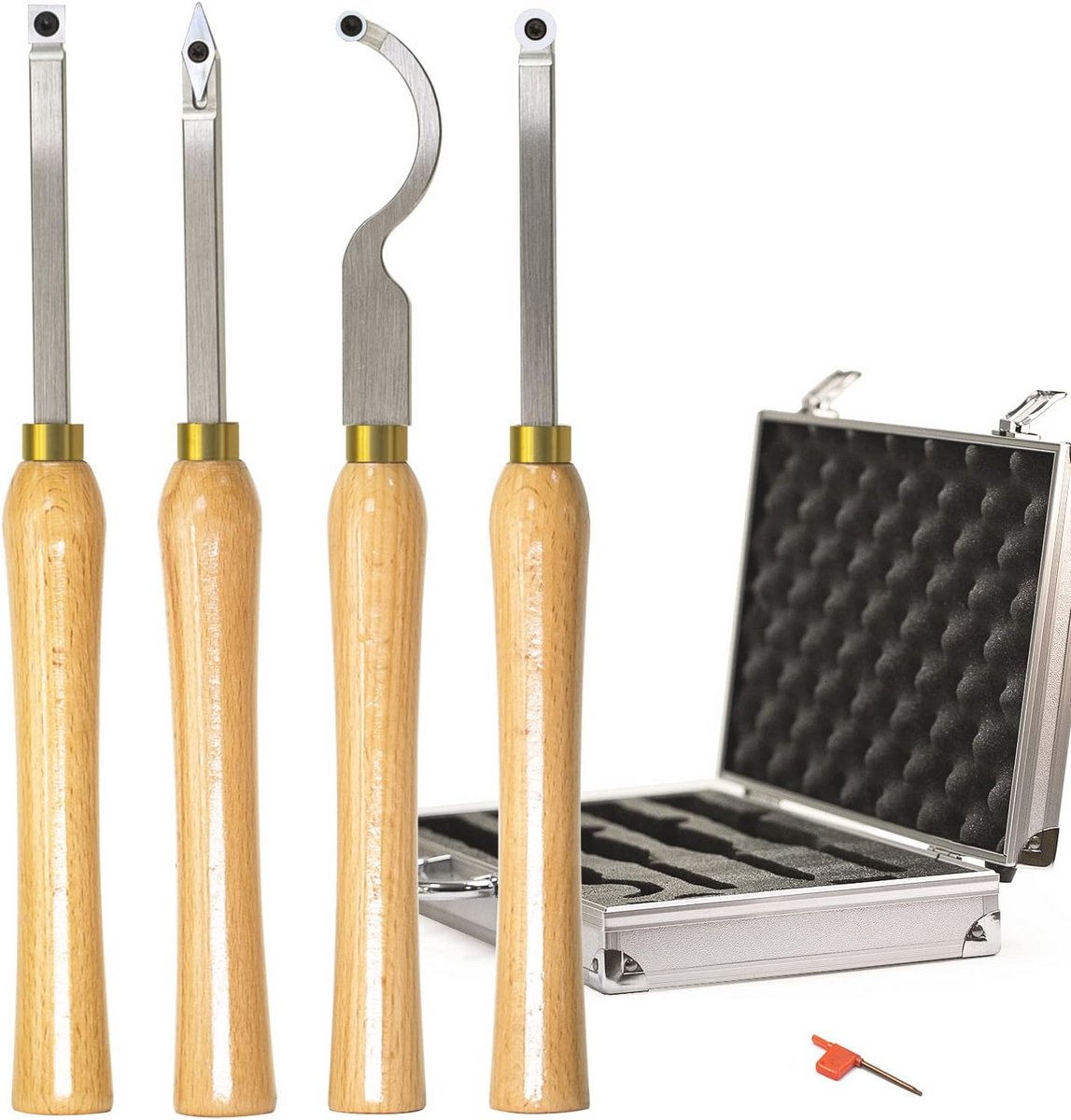 Mini Carbide Hout Draaibank Gereedschap Set - 4 stuks - Ruwer, Detailer, Finisher en Hollower met Houten Handvat en Diamant Inserts