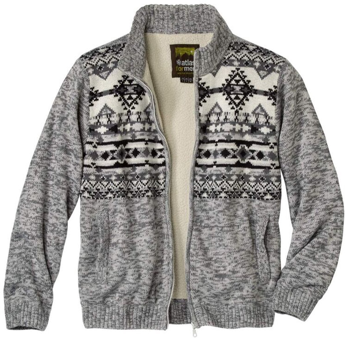 ATLAS FOR MEN - Gebreid vest met jacquardmotief en sherpavoering - Heren - Verkrijgbaar in grote maten - XXL