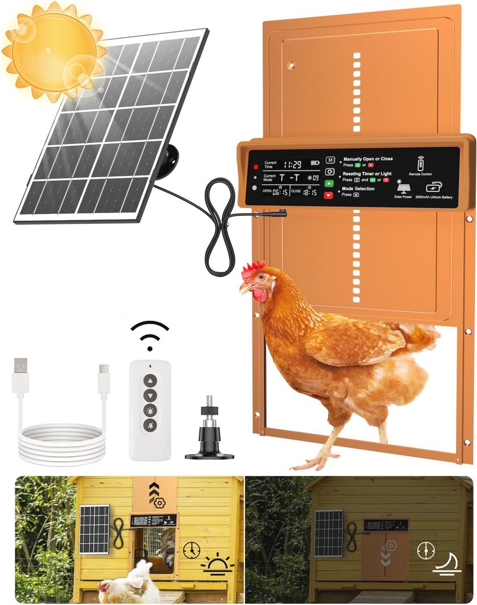 Automatische kippendeur op zonne-energie met timer en lichtsensor - Duurzaam en gebruiksvriendelijk