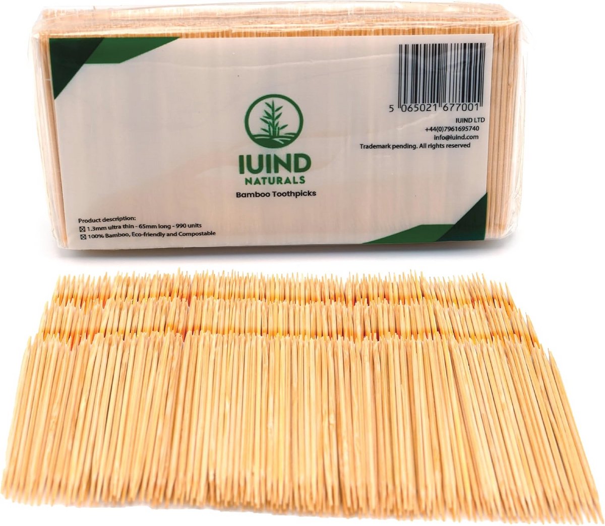 Thin (1.3mm) Bamboo Wooden Toothpicks - Cocktail Sticks - 65mm (2.5") Long, 990 Units Per Pack - IUIND NATURALS