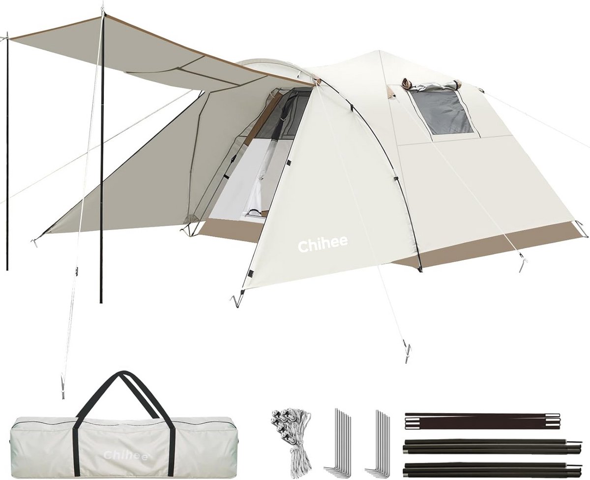 Grote Pop-up Campingtent voor Familie - Weerbestendige 4-seizoenen Tent met 2 Deuren en Veranda