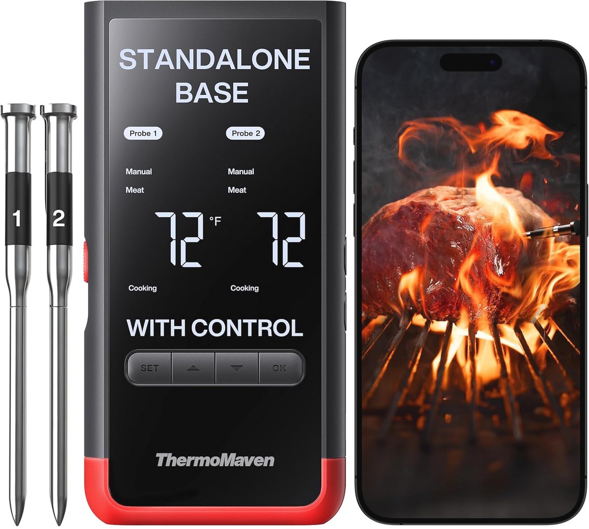 Slimme Bluetooth Draadloze Vleesthermometer met Onbeperkt WiFi-Bereik en 6 Sensores voor Keuken en Barbecue