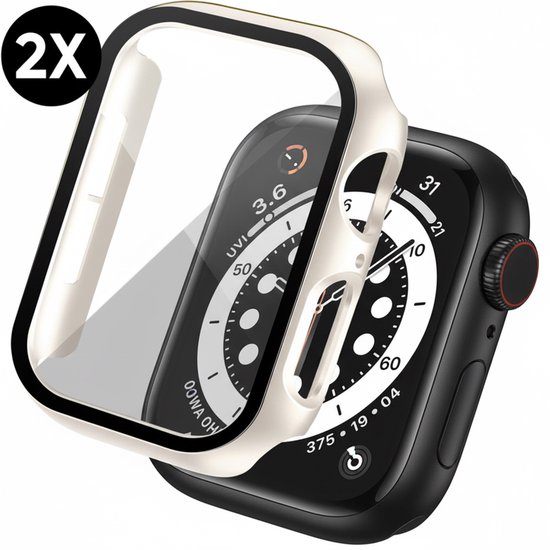 Hoesje geschikt voor Apple Watch Series 4 / 5 / 6 / SE / SE 2 / SE 3 - 40 mm Screen Protector - 2 Stuks - Full Cover Hard Case - Starlight