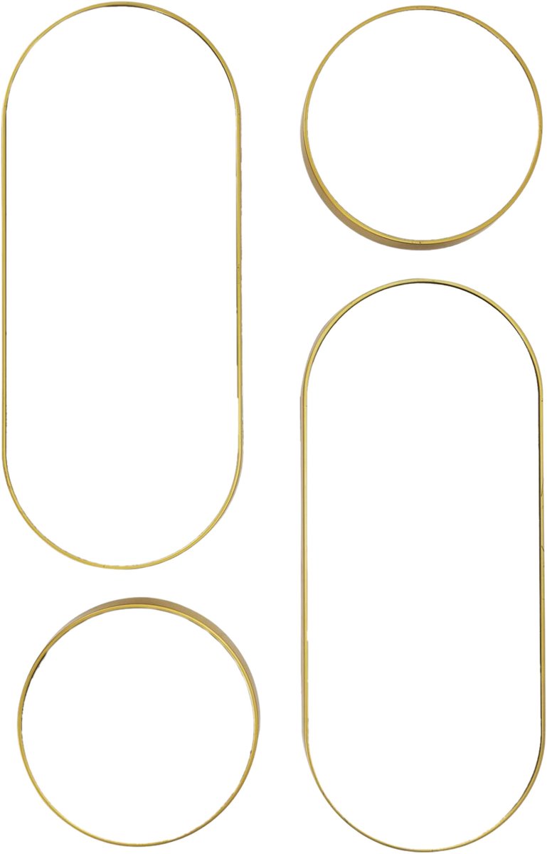 Home Deco Factory wandspiegel set - 4x stuks - 71 x 30 cm - goud - kunststof - decoratie - spiegels